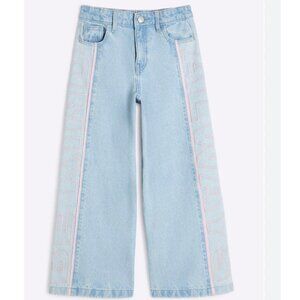 River Island Girls Wide Leg Embroidery Wordy Jeans - Light Blue (NWOT)